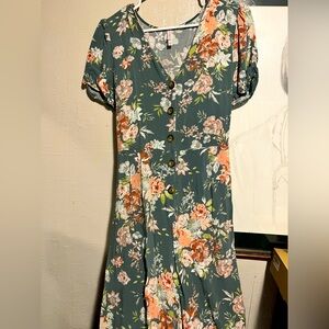 Floral Green Button-Down Romper Womens Large